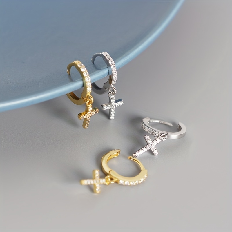 Men's Full Rhinestone Cross Zircon Earrings